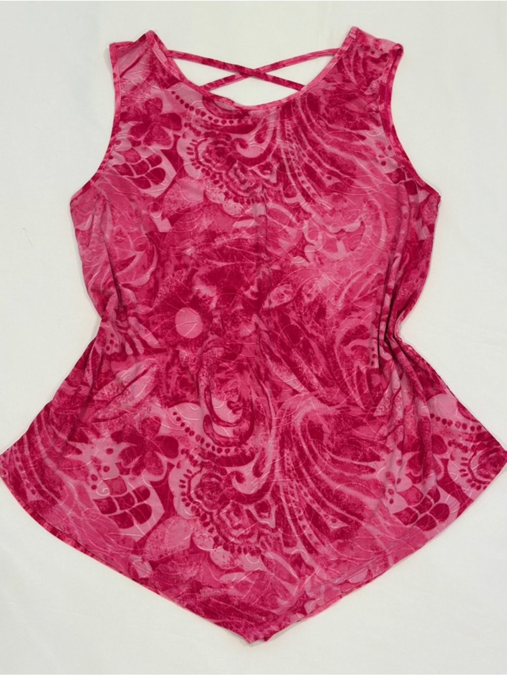 Crisscross Back Pink Patterned Tank Top
